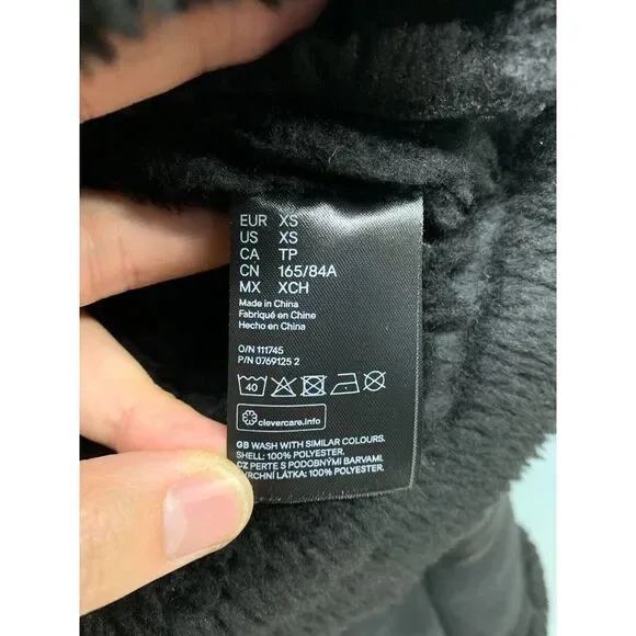 H&M Sherpa Faux Fur Lined Suede Jacket Women’s XS Black‎ Cozy Winter Coat - Picture 9 of 12